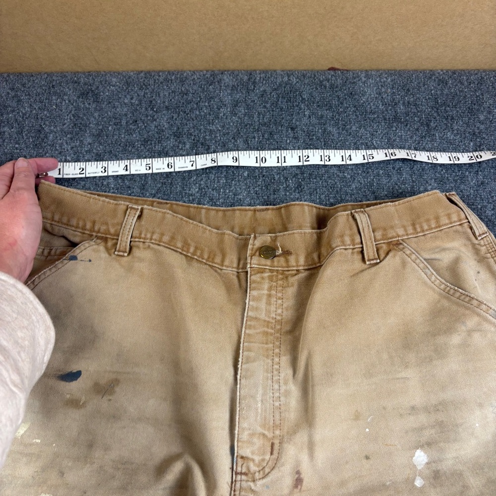 CARHARTT Men’s WORN Used Dungarees Tan Cargo Pants Size: 36 - Picture 6 of 8
